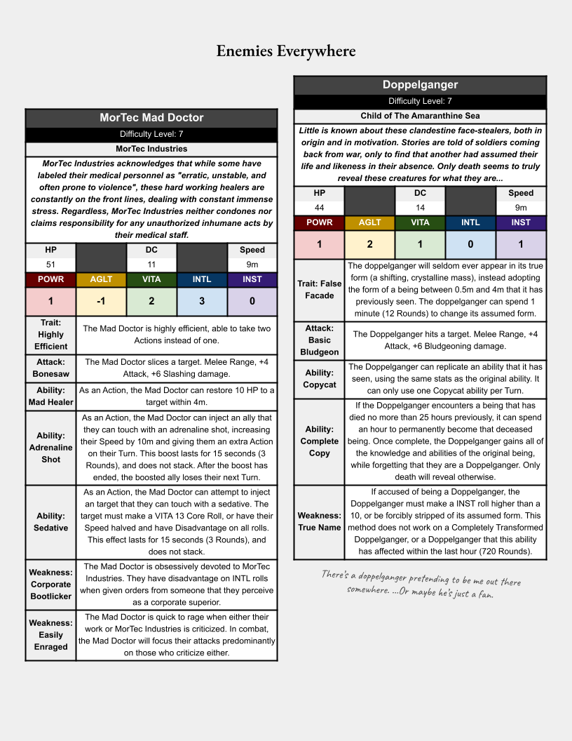 enemies page from the Starskipper's Handbook